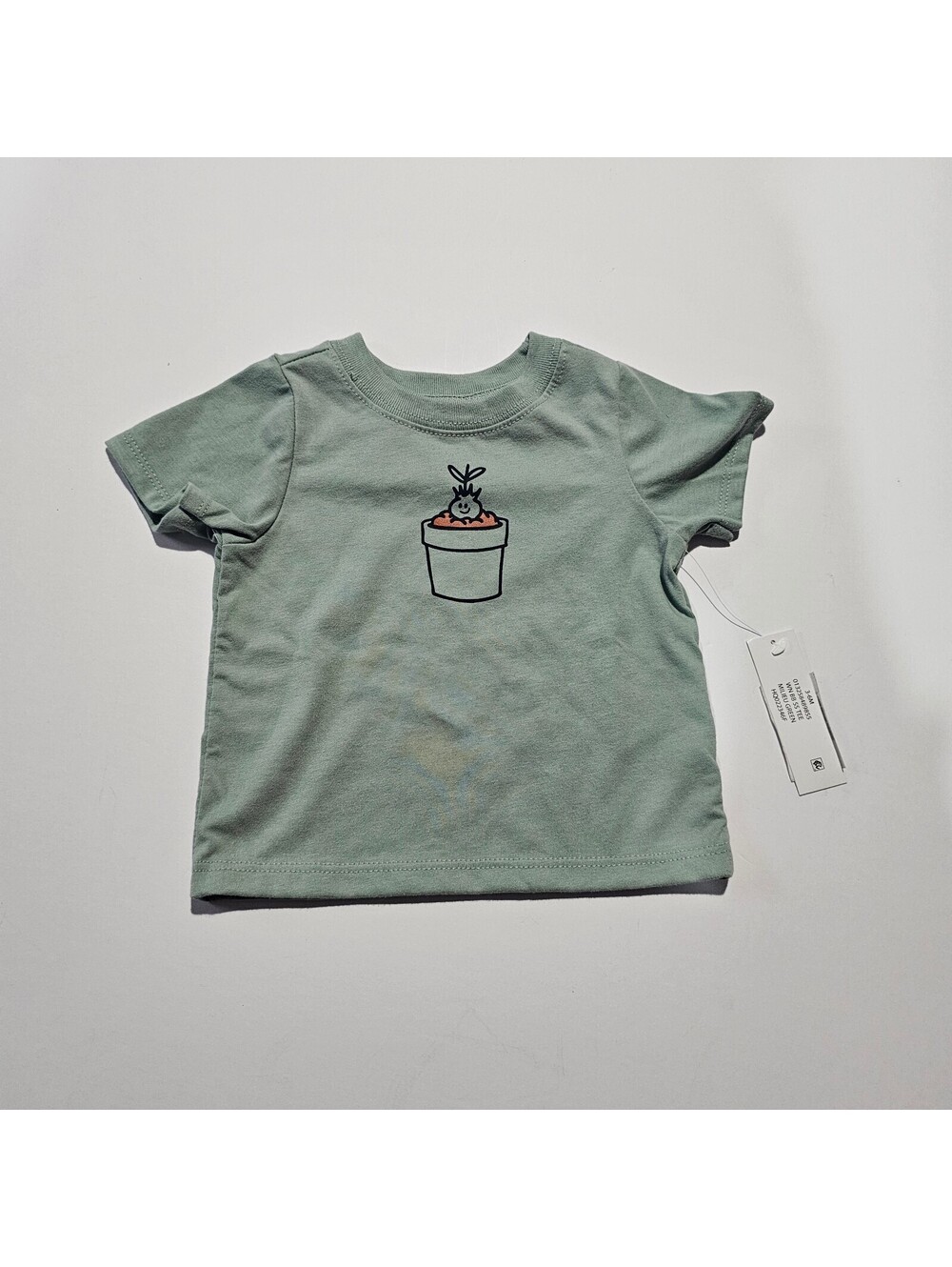 Cat and Jack toddler mint t shirt with potted plant graphic 3-6M